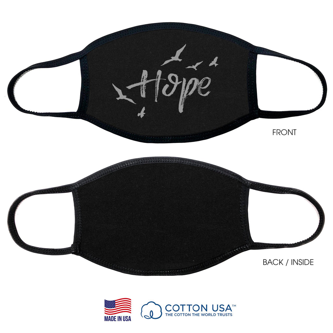 100% COTTON -MADE IN THE USA- HOPE WITH BIRD BLACK FABRIC FACE MASK