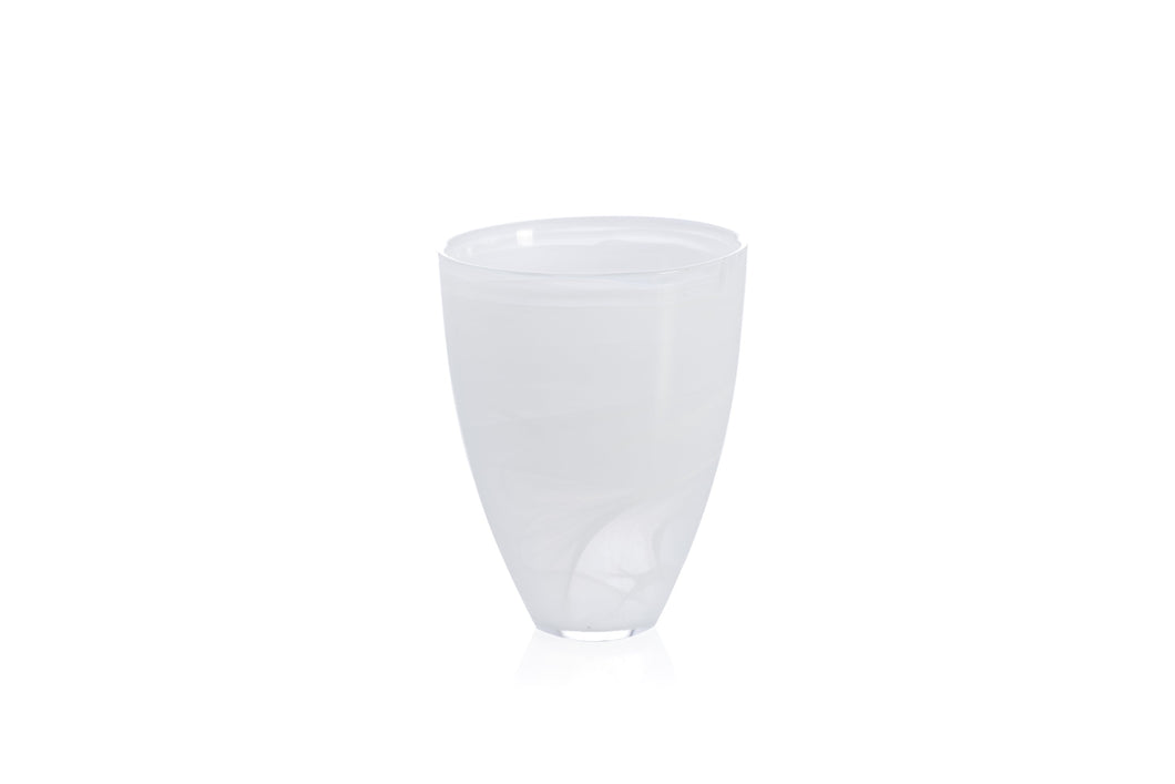 POLISHED ALABASTER ROUND VASE, WHITE