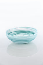 LARGE FROSTED ALABASTER SHALLOW ROUND GLASS BOWL, TURQUOISE