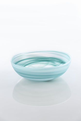 LARGE FROSTED ALABASTER SHALLOW ROUND GLASS BOWL, TURQUOISE