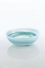 LARGE FROSTED ALABASTER SHALLOW ROUND GLASS BOWL, TURQUOISE