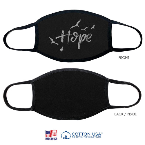 100% COTTON -MADE IN THE USA- HOPE WITH BIRD BLACK FABRIC FACE MASK