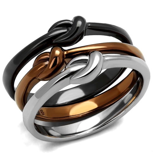 Women Stainless Steel Tri-Color No Stone Rings TK2648