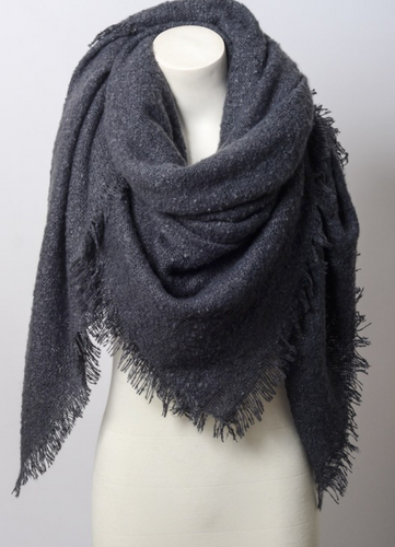 Warm Open Weave Navy Blue Blanket Scarf