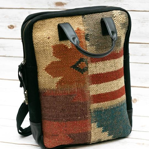 Stitched Boho Canva and vegan leather backpack/laptop