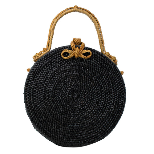 Women Handwoven Rattan BAG-Milly- {Black & Tan}