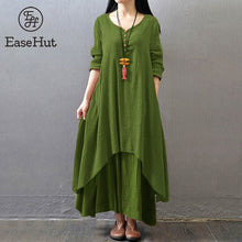 Women Casual Loose Dress-Long Sleeve-Boho-Long Maxi Dresses-Plus Size