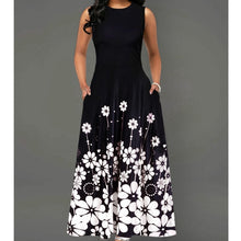 Women Vintage A-Line Tunic-Sleeveless Floral Print Dress