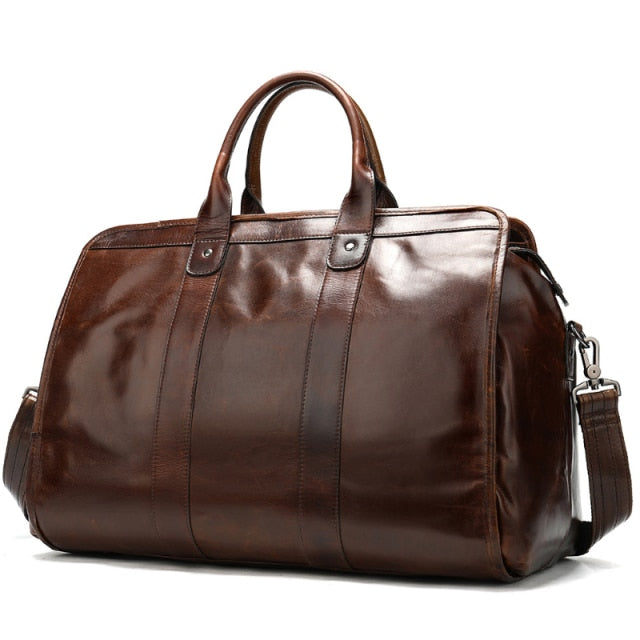 Smooth Leather Travel Bag-Unisex -Vintage-Brown Cowhide