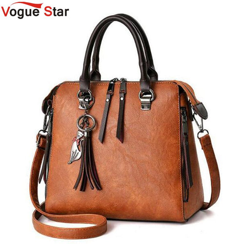 Leather Tassel Handbag-Rivet Zipper-Large Capacity-Casual