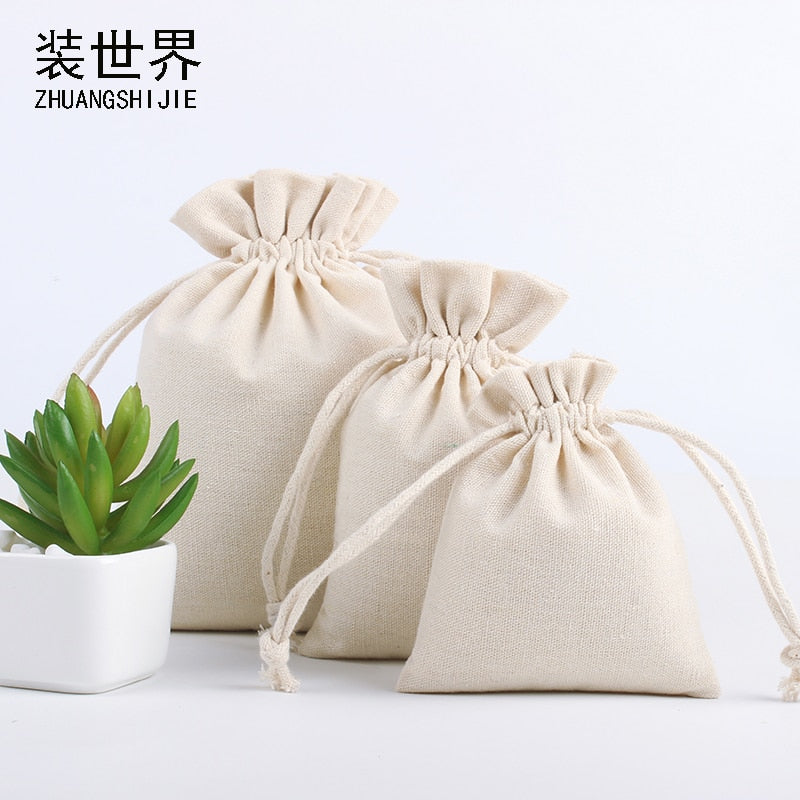 Natural Resuable Jute Linen -Drawstring Pouch -Packaging Gift Bag