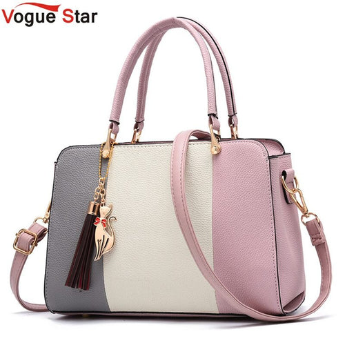 Women Tri Color Leather Handbags-Casual Tote bag