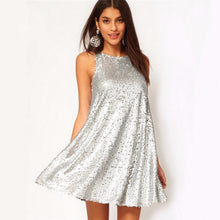 Sexy Silver Sequin/Shiny Sleeveless Mini Dress Vintage Swing