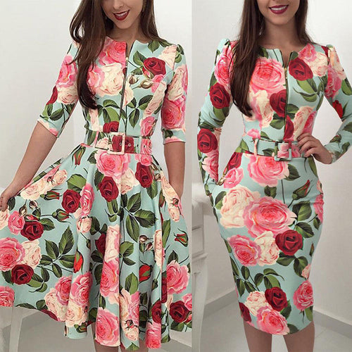 Women Floral Long Sleeve Dress